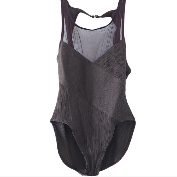 Anne Cole One Piece Swimsuit Size 14 Brown, Mesh Detail Chest Bathing Suit Women - Picture 1 of 6
